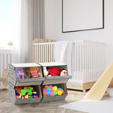 NNECW Large Stackable Bins Cubes with Lids Storage Organizers-Grey