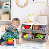 NNECW Large Stackable Bins Cubes with Lids Storage Organizers-Grey