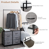 NNECW Fabric Drawer Dresser with Clothes Rack