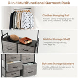 NNECW Fabric Drawer Dresser with Clothes Rack