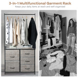 NNECW Fabric Drawer Dresser with Clothes Rack