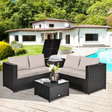 NNECW 4 Pieces Outdoor Rattan Furniture Set with Cushioned Loveseat Storage Table for Patio