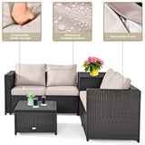 NNECW 4 Pieces Outdoor Rattan Furniture Set with Cushioned Loveseat Storage Table for Patio