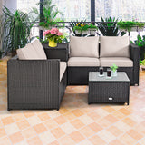 NNECW 4 Pieces Outdoor Rattan Furniture Set with Cushioned Loveseat Storage Table for Patio
