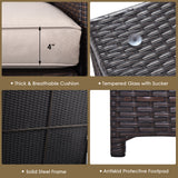 NNECW 4 Pieces Outdoor Rattan Furniture Set with Cushioned Loveseat Storage Table for Patio