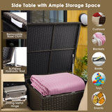 NNECW 4 Pieces Outdoor Rattan Furniture Set with Cushioned Loveseat Storage Table for Patio