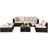 NNECW 6 PCS Outdoor Lounge Setting Furniture Rattan Patio Wicker Sofa Set Garden