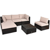 NNECW 6 PCS Outdoor Lounge Setting Furniture Rattan Patio Wicker Sofa Set Garden