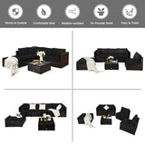 NNECW 6-Piece Patio Rattan Sofa Set with Washable Cushion Cover for Backyard & Poolside Black