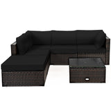NNECW 6-Piece Patio Rattan Sofa Set with Washable Cushion Cover for Backyard & Poolside Black