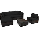 NNECW 6-Piece Patio Rattan Sofa Set with Washable Cushion Cover for Backyard & Poolside Black