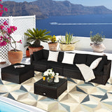 NNECW 6-Piece Patio Rattan Sofa Set with Washable Cushion Cover for Backyard & Poolside Black