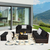 NNECW 6-Piece Patio Rattan Sofa Set with Washable Cushion Cover for Backyard & Poolside Black