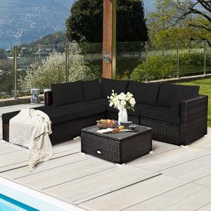 NNECW 6-Piece Patio Rattan Sofa Set with Washable Cushion Cover for Backyard & Poolside Black