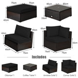 NNECW 6-Piece Patio Rattan Sofa Set with Washable Cushion Cover for Backyard & Poolside Black