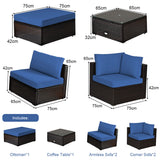 NNECW 6-Piece Patio Rattan Sofa Set with Washable Cushion Cover for Backyard & Poolside Blue