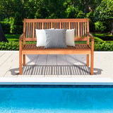 NNECW Garden Eucalyptus Wooden Bench with Backrest for Patio