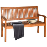 NNECW Garden Eucalyptus Wooden Bench with Backrest for Patio