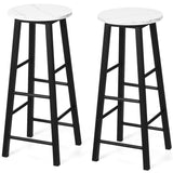 NNECW Set of 2 Faux Marble Bar Stools with Footrest and Anti-slip Foot Pad-White