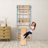 NNECW 2.2m Pull-Up Wall Bars with Rings & Swing & Slide for Children & Adults
