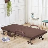NNECW Folding Single Guest Bed with Mattress &amp Metal Frame-Coffee