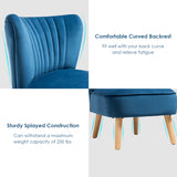 NNECW Velvet Accent Chair with Solid Rubber Wood Legs for Dining Room Blue