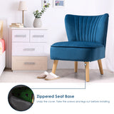NNECW Velvet Accent Chair with Solid Rubber Wood Legs for Dining Room Blue