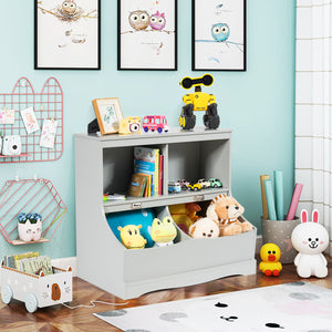 NNECW 2 Tier Toy Shelf with Lacquered Surface for Kids Room-Grey