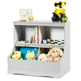 NNECW 2 Tier Toy Shelf with Lacquered Surface for Kids Room-Grey