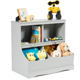NNECW 2 Tier Toy Shelf with Lacquered Surface for Kids Room-Grey