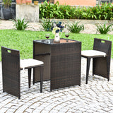 NNECW 3 Pieces Cushioned Patio Rattan Set with Tempered Glass Top Table