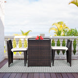 NNECW 3 Pieces Cushioned Patio Rattan Set with Tempered Glass Top Table