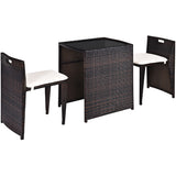 NNECW 3 Pieces Cushioned Patio Rattan Set with Tempered Glass Top Table