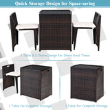 NNECW 3 Pieces Cushioned Patio Rattan Set with Tempered Glass Top Table
