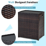 NNECW 3 Pieces Cushioned Patio Rattan Set with Tempered Glass Top Table