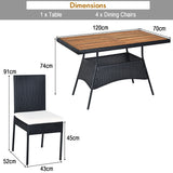 NNECW 5 Pieces Rattan Dining Set with Wood Table & 4 Chairs for Outdoor