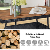 NNECW 5 Pieces Rattan Dining Set with Wood Table & 4 Chairs for Outdoor