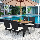 NNECW 5 Pieces Rattan Dining Set with Wood Table & 4 Chairs for Outdoor