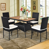 NNECW 5 Pieces Rattan Dining Set with Wood Table & 4 Chairs for Outdoor
