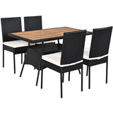 NNECW 5 Pieces Rattan Dining Set with Wood Table & 4 Chairs for Outdoor