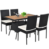 NNECW 5 Pieces Rattan Dining Set with Wood Table & 4 Chairs for Outdoor