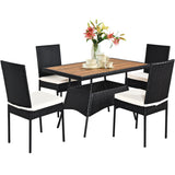 NNECW 5 Pieces Rattan Dining Set with Wood Table & 4 Chairs for Outdoor