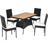 NNECW 5 Pieces Rattan Dining Set with Wood Table & 4 Chairs for Outdoor