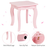 NNECW Kids Makeup Table Stool Set with Tri-folding Mirror for Bedroom-Pink