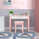 NNECW Kids Makeup Table Stool Set with Tri-folding Mirror for Bedroom-Pink