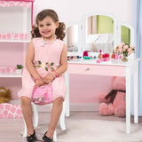 NNECW Kids Makeup Table Stool Set with Tri-folding Mirror for Bedroom-White