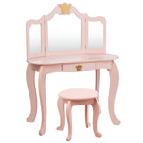 NNECW Kids Vanity Table and Chair Set with Drawer & Mirror for Girls