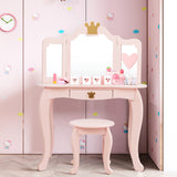 NNECW Kids Vanity Table and Chair Set with Drawer & Mirror for Girls