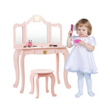 NNECW Kids Vanity Table and Chair Set with Drawer & Mirror for Girls
