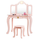 NNECW Kids Vanity Table and Chair Set with Drawer & Mirror for Girls